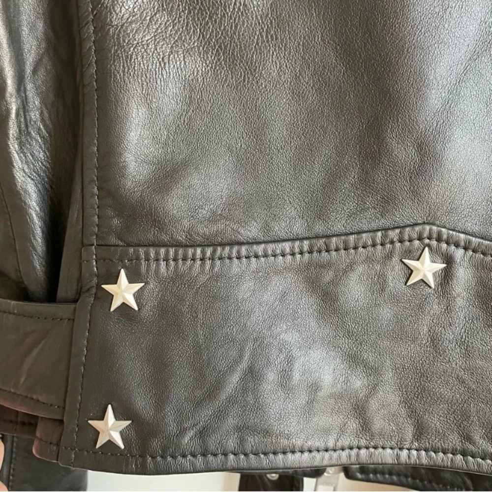 AllSaints Star Studded Raven Leather Biker Jacket Black US 6 Limited Edition - Picture 13 of 15